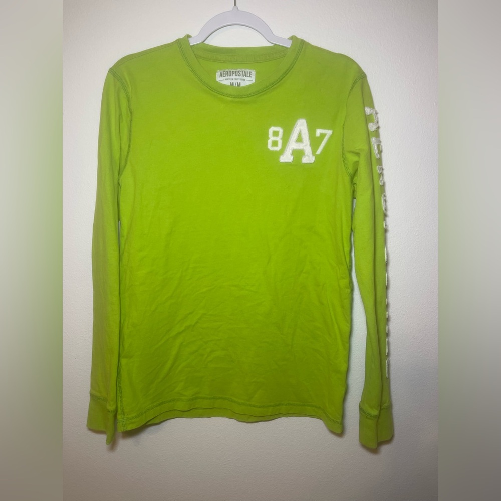 VTG Aeropostale Y2K Long Sleeve T-Shirt Men’s M Lime Green 100% Cotton - Picture 6 of 7